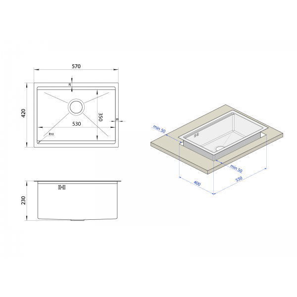 Золотая мойка под столешницу из нержавейки кухонная станция Nett NG-5742 Золотая мойка под столешницу из нержавейки кухонная станция Nett NG-5742