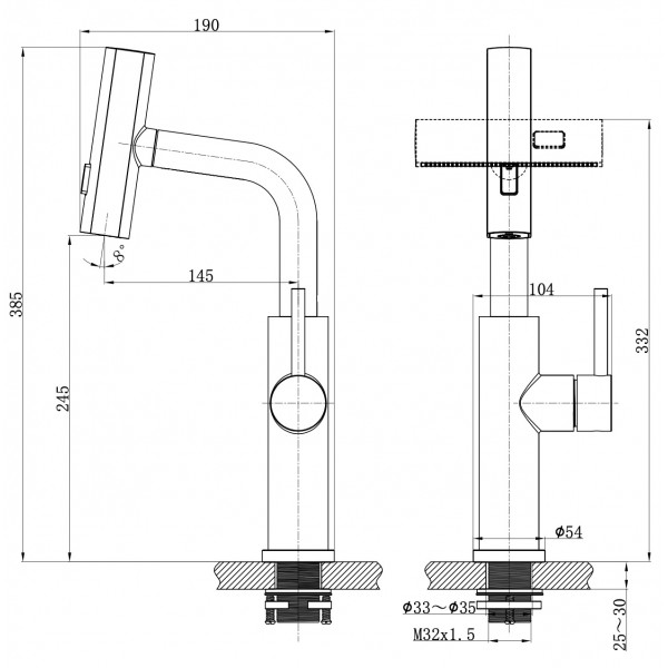 Смеситель на кухню водопад с выдвижной лейкой графит Nett LGr-35