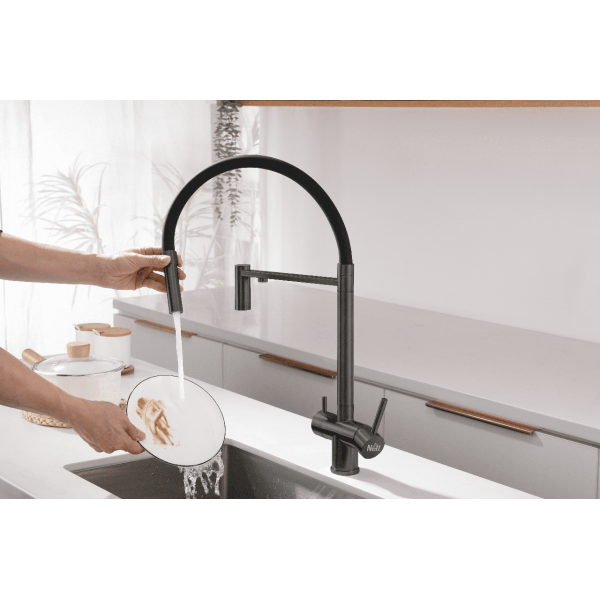 Графитовый смеситель с подключением к фильтрованной воде нержавеющий Nett GFGr-56