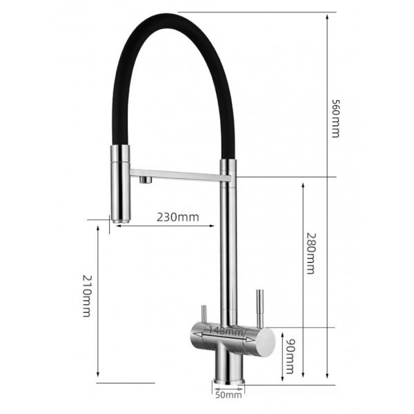 Графитовый смеситель с подключением к фильтрованной воде нержавеющий Nett GFGr-56