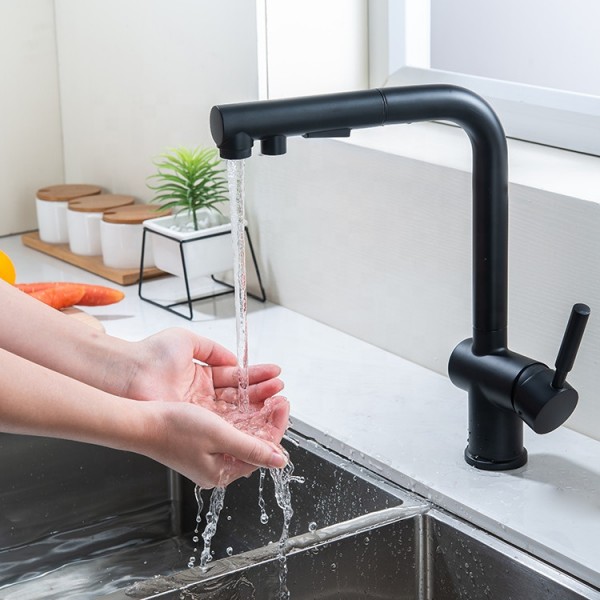 Cмеситель черный для кухни с выдвижным изливом Nett FBL-34