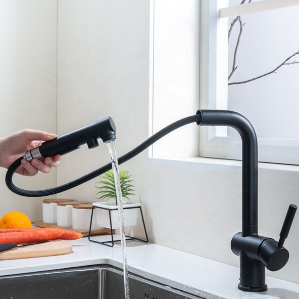 Cмеситель черный для кухни с выдвижным изливом Nett FBL-34