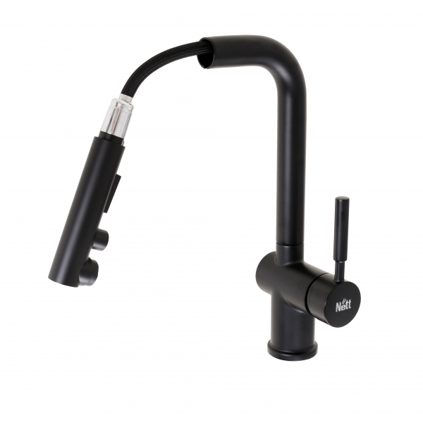Cмеситель черный для кухни с выдвижным изливом Nett FBL-34