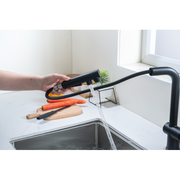 Cмеситель черный для кухни с выдвижным изливом Nett FBL-34