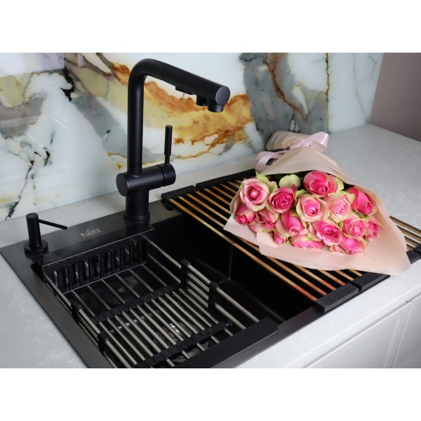 Cмеситель черный для кухни с выдвижным изливом Nett FBL-34