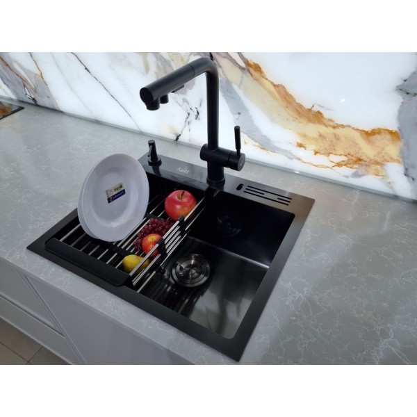 Cмеситель черный для кухни с выдвижным изливом Nett FBL-34