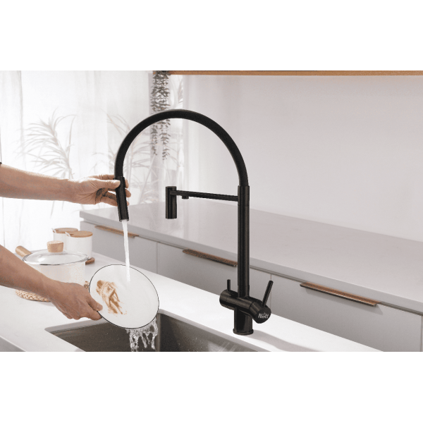 Чорний змішувач з підключенням до фільтрованої води нержавіючий Nett GFВ-56