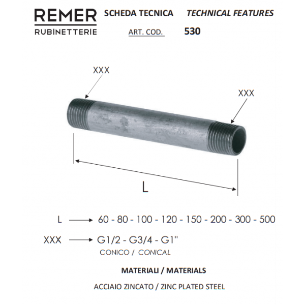 Згін з оцинкованої сталі 3/4" 150 мм REMER 53034150