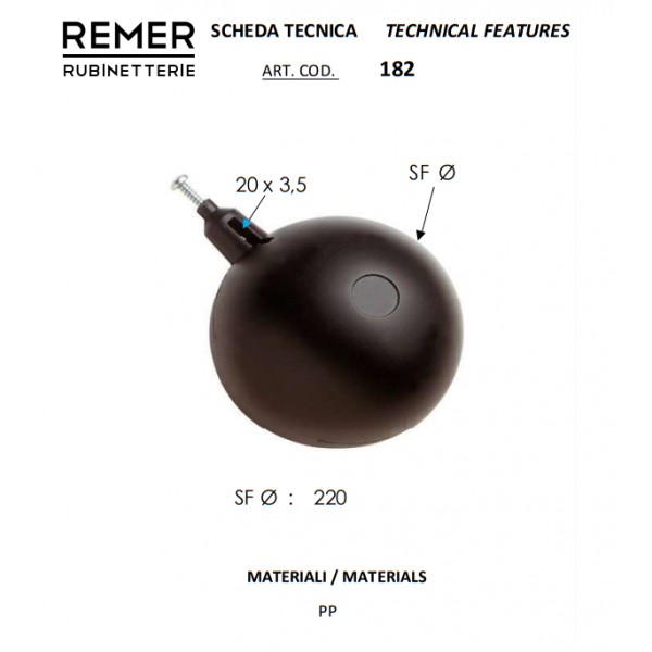 Поплавок для поплавкового клапана REMER 182220