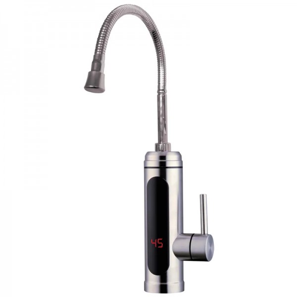 Водонагрівач проточний для кухні з гнучким виливом 3 кВт нержавіюча сталь ZERIX ELW34-EF (ZX4935)