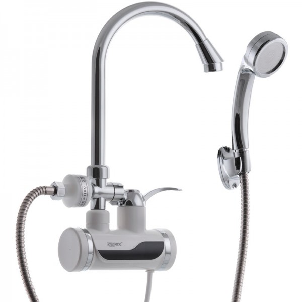 Проточный водонагреватель для ванны с душем настенній 3,6 кВт с индикатором температуры и УЗО Zerix ELW08-EPW (ZX2751)