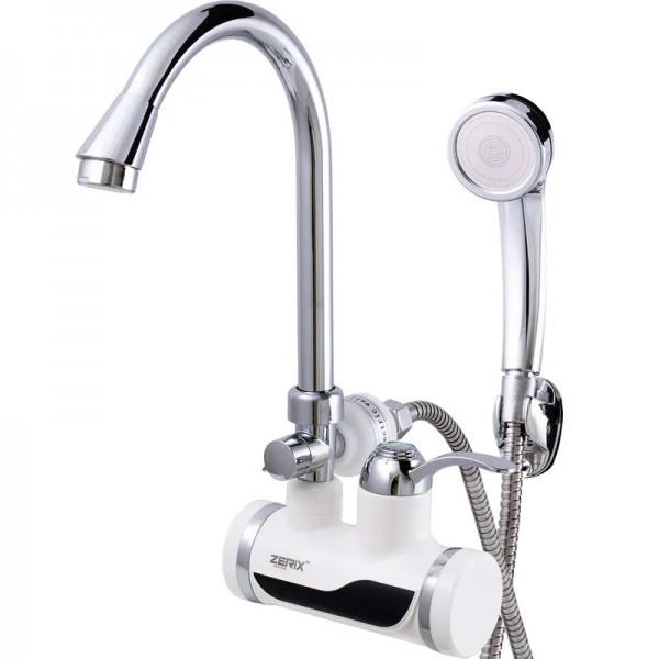 Проточный водонагреватель для ванны с душем настенній 3,6 кВт с индикатором температуры и УЗО Zerix ELW08-EPW (ZX2751)