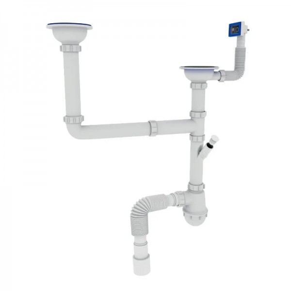 Сифон для двойной мойки с отводом 1 1/2" ZERIX ZX4955