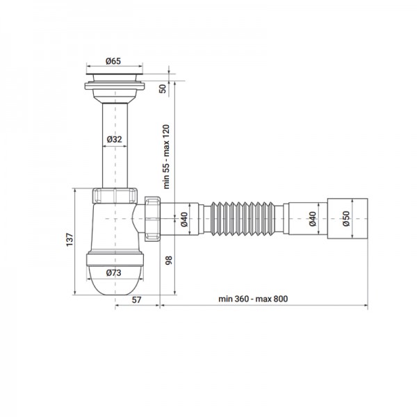 Сифон для раковины 1 1/4 х 40/50 ZERIX ZX4947