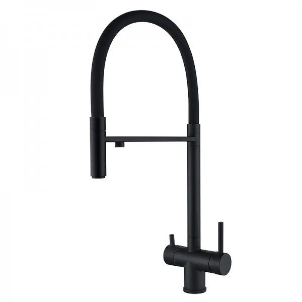 Змішувач для кухні з гнучким виливом Zerix KIT-021 чорний ZX4862
