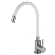 Кухонный смеситель с белым силиконовым изливом Zerix LUX-011 Refl.White (нерж. сталь) (ZX4877)