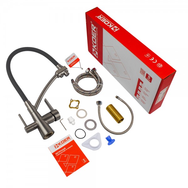 Кухонный смеситель с силиком. изливом и исх. для питьевой воды KOER KB-72003-07 (KR3377)