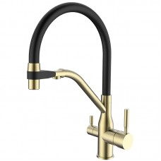Смеситель для кухни с гибким изливом Mixxus Premium Gravity 021 золото MI6981
