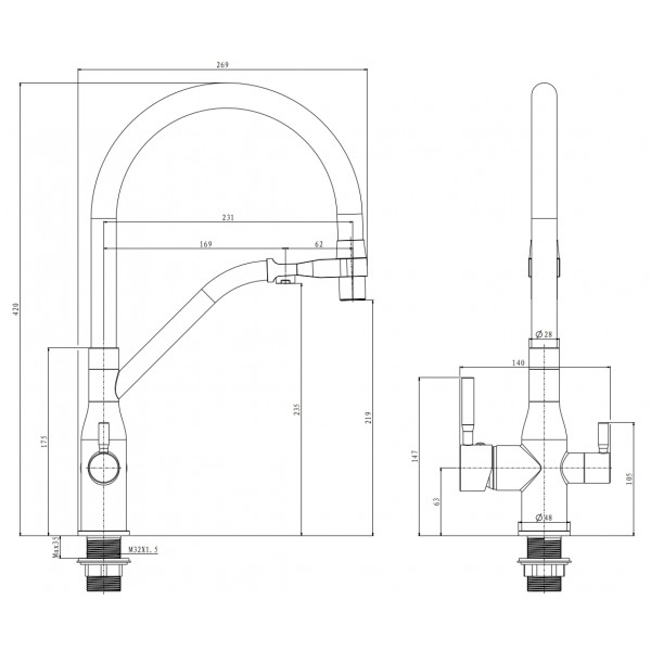 Змішувач для кухні з гнучким виливом Mixxus Premium Gravity 021 чорний MI6977