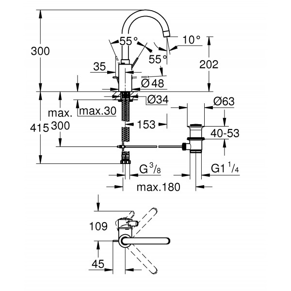 Смеситель для раковины Grohe Eurosmart Cosmopolitan (32830001).