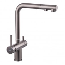 Смеситель кухонный на две воды Zerix LUX-024 Graphite с выдвижной воронкой (нерж. сталь) (ZX5557)