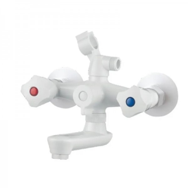 Змішувач для ванни PLAMIX OMEGA-142 EURO SET WHITE (зі шлангом, лійкою та кронштейном) (MX9699)