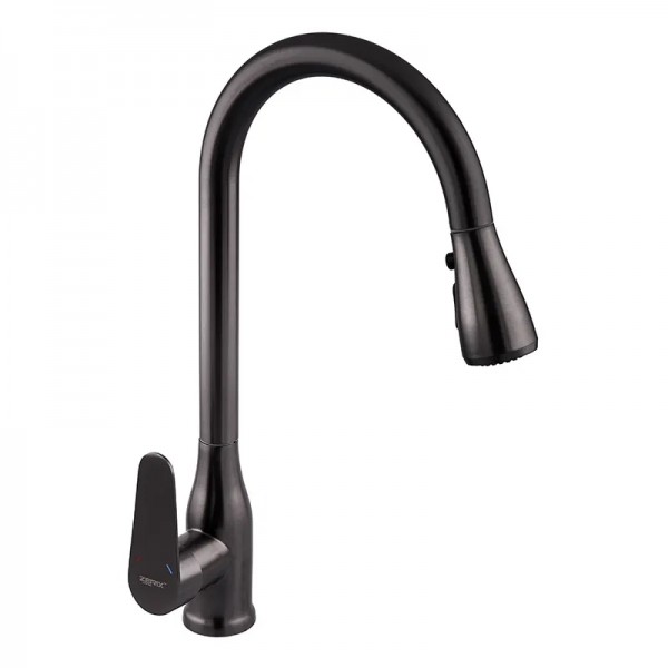 Змішувач для кухні з висувною лійкою Zerix PUL-014 Graphite з нерж. ст. SUS304 (кол. графіт) (ZX503