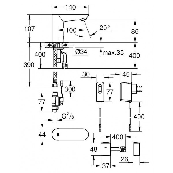 Смеситель для умывальника сенсорный Grohe Euroeco Cosmopolitan E 36409000