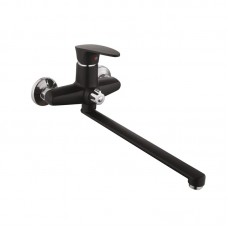 Змішувач для ванни Plamix CEZAR-006 EURO SET Matte black, зі шлангом, лійкою та кронштейном (PM0690