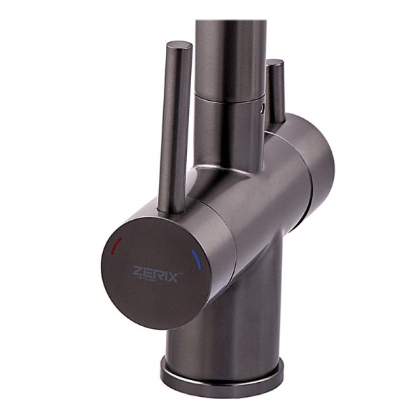 Змішувач для кухні з гнучким виливом на дві води Zerix KIT-021 Graphite REFL.Black з нерж. сталі (Z