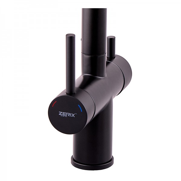 Смеситель кухонный на две воды Zerix LUX-024 Black с выдвижной воронкой (нерж. сталь) (ZX5556)