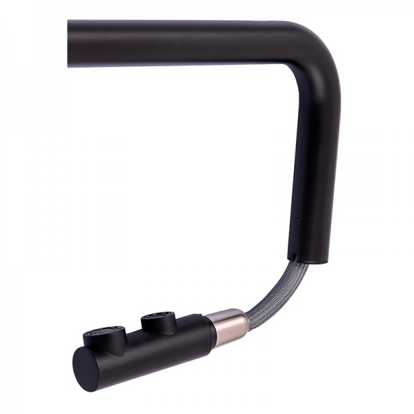 Смеситель кухонный на две воды Zerix LUX-024 Black с выдвижной воронкой (нерж. сталь) (ZX5556)