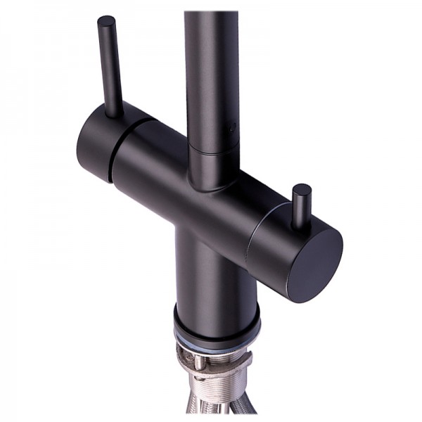 Смеситель кухонный на две воды Zerix LUX-024 Black с выдвижной воронкой (нерж. сталь) (ZX5556)