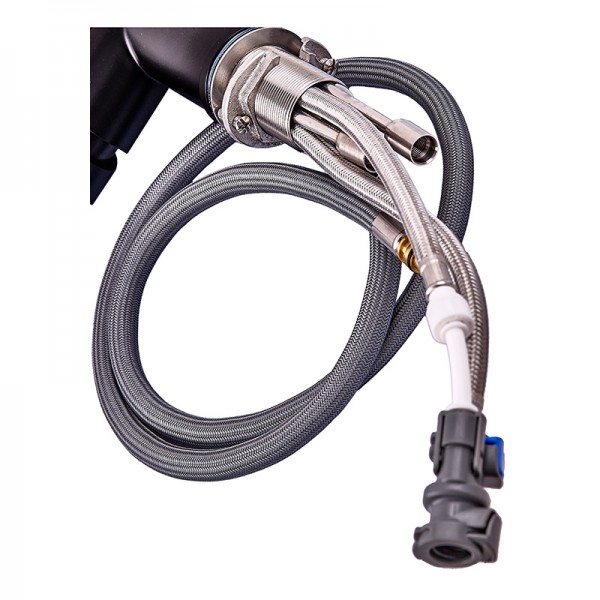 Смеситель кухонный на две воды Zerix LUX-024 Black с выдвижной воронкой (нерж. сталь) (ZX5556)