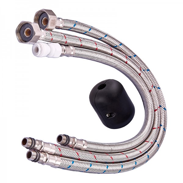 Смеситель кухонный на две воды Zerix LUX-024 Black с выдвижной воронкой (нерж. сталь) (ZX5556)