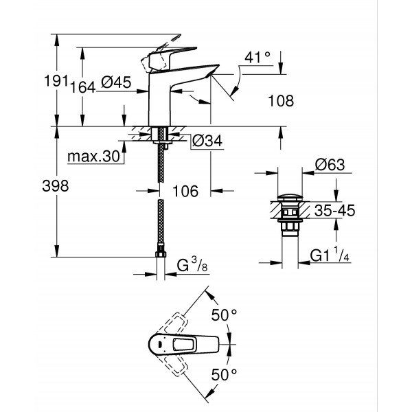 Одноважільний змішувач для раковини M-Size Grohe BauLoop New з нажимним донним клапаном (23886001) Одноважільний змішувач для раковини M-Size Grohe BauLoop New з нажимним донним клапаном (23886001)
