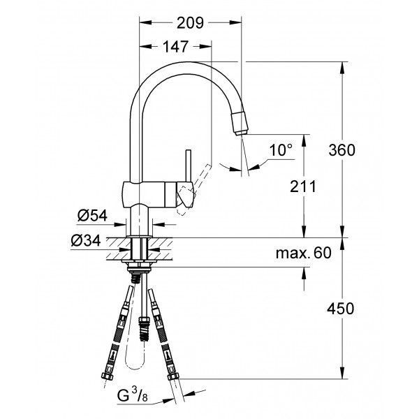 Змішувач для кухні з висувним виливом Grohe Minta (32918000)