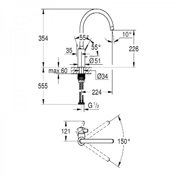 Змішувач для мийки Grohe Eurosmart Cosmopolitan (31188002)