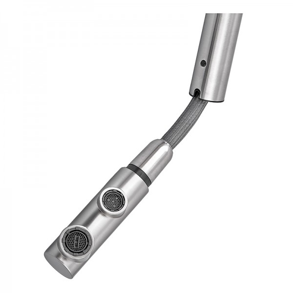 Кухонний змішувач на дві води Zerix LUX-024 з висувною лійкою (нерж. сталь) (ZX5555)