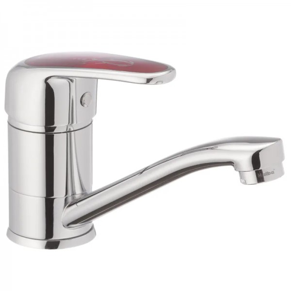 Змішувач для умивальника Haiba Magic 555 (15 см) з червоною ручкою (HB0673)