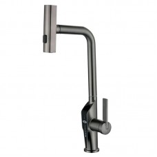 Смеситель для кухни с вытяжной лейкой, 4 режима, с индикатором температуры Mixxus FALCON 014 графит