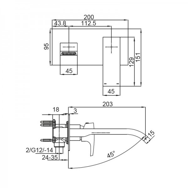 Смеситель для умывальника Koer KB-16007-05 встраиваемый (Цвет черный) (KR3451)