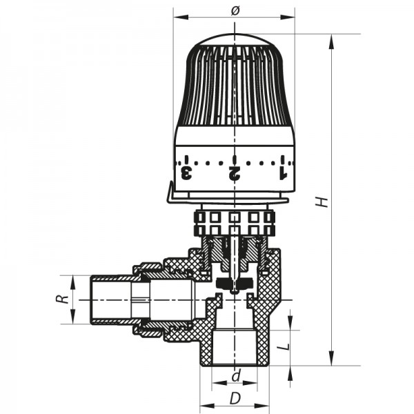Кран термостатический с термоголовкой угловой 25x3/4" PPR Koer K0154.PRO (KP0196)