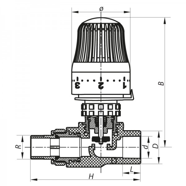 Кран термостатический с термоголовкой прямой PPR 20x1/2" Koer K0155.PRO (KP0198)