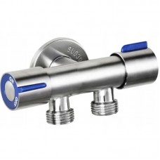 Кран для подключения сантехприборов Champion VAL-11-1/2x1/2x1/2 из нержавеющей стали SUS304 (синий)