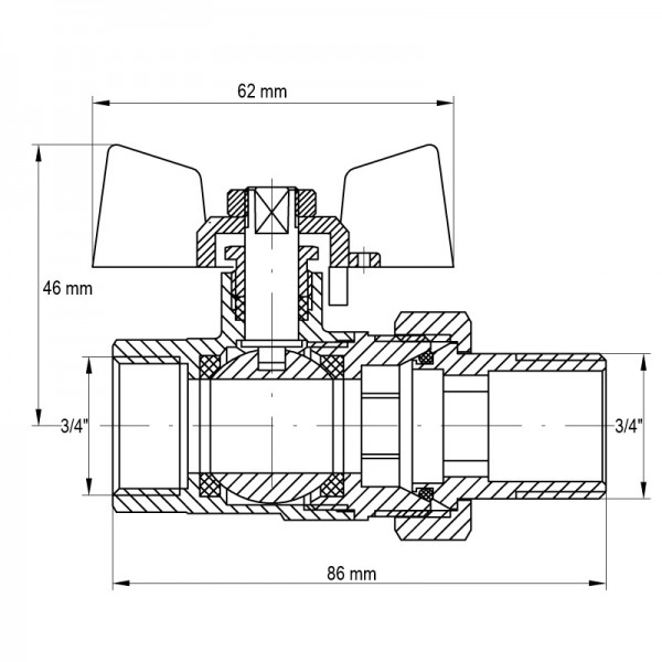 Кран с американкой 3/4" (Koer KR.227) (KR0017)