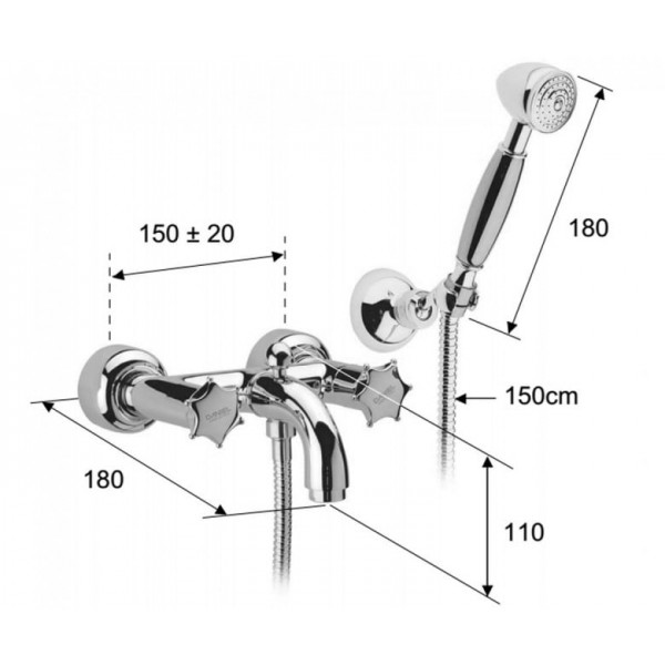 Змішувач для ванни з душем двоважільний DANIEL MI4302CR