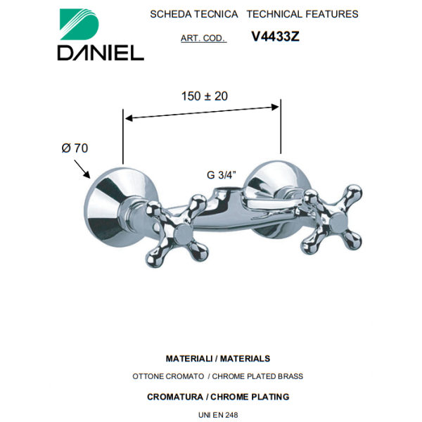 Смеситель для душевой колонны DANIEL V4433ZCR
