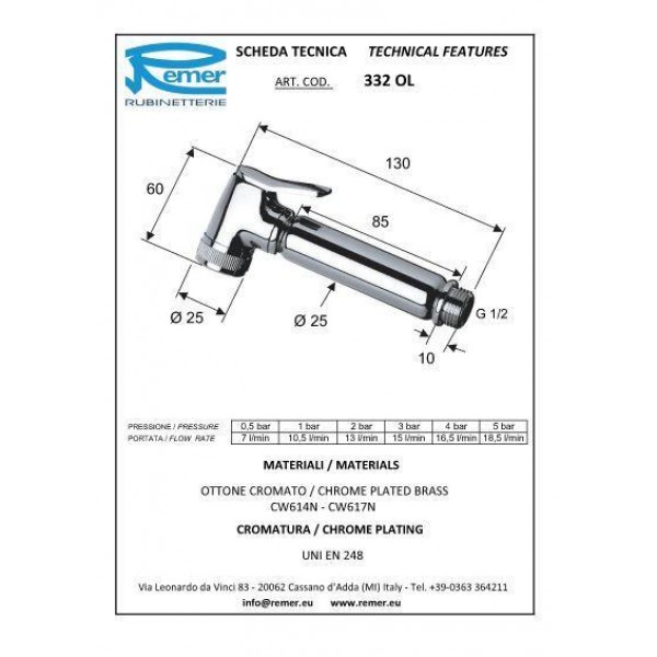 Гігієнічний душ зі змішувачем прихованого монтажу Remer T30