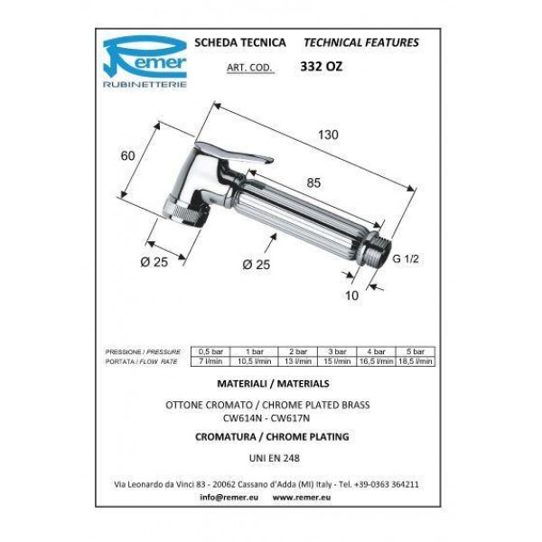 Гигиенический душ со смесителем скрытого монтажа Remer T30